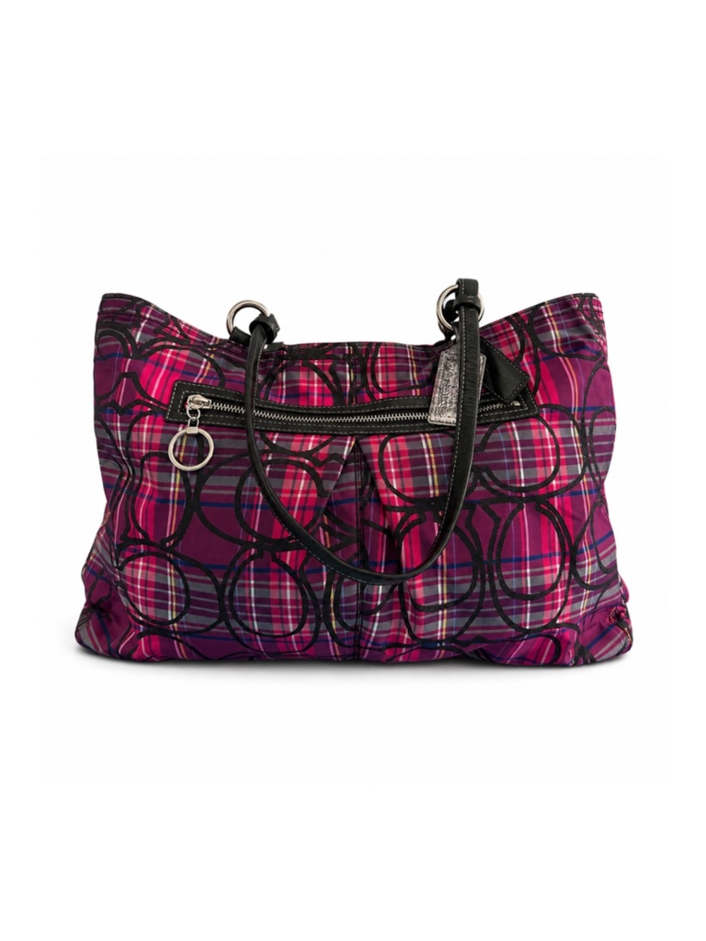 Coach Pink & Purple Plaid Circle Print Tote